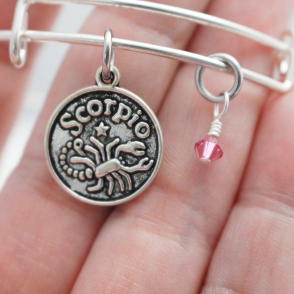 October Scorpio Adjustable Charm Bangle - Handmade Zodiac Bracelet - Picture 6 of 12